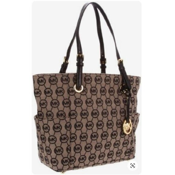 Michael Kors Grayson Shoulder Bag Signature Canvas Tote Purse Side Pockets